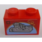 LEGO rot Backstein 1 x 2 mit Medium Stone Grau Castle Aufkleber mit Unterrohr (3004)