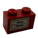 LEGO Red Brick 1 x 2 with 'Paris - Roma' Sticker with Bottom Tube (3004)