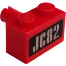 LEGO rot Backstein 1 x 2 mit Stift mit Buoy JC82 Aufkleber ohne Bodenstollenhalter (2458)