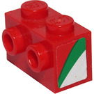 LEGO rot Backstein 1 x 2 mit Bolzen auf Eins Seite mit rot, Green und Weiß Streifen Aufkleber (11211)