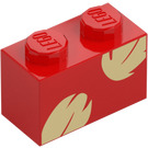 LEGO Red Brick 1 x 2 with Tan Leaves with Bottom Tube (3004)