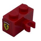 LEGO Red Brick 1 x 2 with Vertical Clip with Ferrari Logo Sticker with Open 'O' Clip (30237)