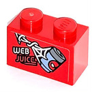 LEGO Red Brick 1 x 2 with Web Juice Sticker with Bottom Tube (3004)