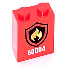 LEGO Rood Steen 1 x 2 x 2 met 60004 en Flames in Schild Emblem Sticker met Stud houder aan de binnenzijde (3245)