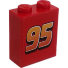 LEGO Red Brick 1 x 2 x 2 with 95 Sticker with Inside Axle Holder (3245)