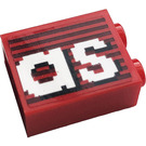 LEGO Red Brick 1 x 2 x 2 with 'as' Sticker with Inside Stud Holder (3245)