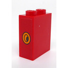 LEGO Red Brick 1 x 2 x 2 with Bright Light Orange Decoration Sticker with Inside Stud Holder (3245)