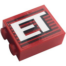 LEGO Red Brick 1 x 2 x 2 with 'ET' Sticker with Inside Stud Holder (3245)