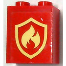 LEGO Red Brick 1 x 2 x 2 with Fire Logo Badge Sticker with Inside Stud Holder (3245)