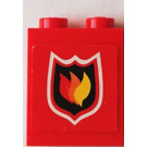 LEGO rot Backstein 1 x 2 x 2 mit Feuer Logo Aufkleber mit Innenachshalter (3245)