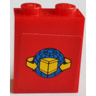 LEGO Red Brick 1 x 2 x 2 with Global Shipping Sticker with Inside Axle Holder (3245)