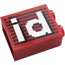 LEGO Red Brick 1 x 2 x 2 with 'id' Sticker with Inside Stud Holder (3245)