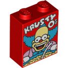 LEGO Red Brick 1 x 2 x 2 with ‘KRUSTY O’s’ with Inside Stud Holder (3245 / 21642)