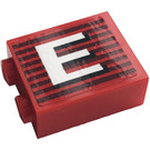 LEGO Rood Steen 1 x 2 x 2 met Letter E (Links) Sticker met Stud houder aan de binnenzijde (3245)