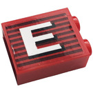 LEGO Rood Steen 1 x 2 x 2 met Letter E (Rechtsaf) Sticker met Stud houder aan de binnenzijde (3245)