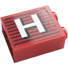 LEGO Red Brick 1 x 2 x 2 with Letter H Sticker with Inside Stud Holder (3245)