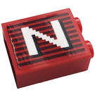 LEGO Rood Steen 1 x 2 x 2 met Letter N (Rechtsaf) Sticker met Stud houder aan de binnenzijde (3245)