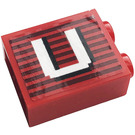 LEGO Rood Steen 1 x 2 x 2 met Letter U Sticker met Stud houder aan de binnenzijde (3245)