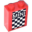 LEGO rot Backstein 1 x 2 x 2 mit Mini und checkered Dekoration Aufkleber mit Innenbolzenhalter (3245)