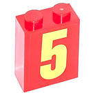 LEGO rouge Brique 1 x 2 x 2 avec Number 5 Autocollant avec porte-goujon intérieur (3245)