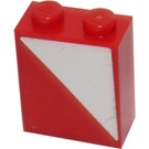 LEGO rouge Brique 1 x 2 x 2 avec rouge et blanc Triangles (Droite) Autocollant avec support d'essieu intérieur (3245)
