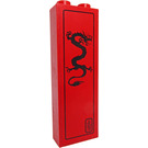 LEGO Red Brick 1 x 2 x 5 with Black ninjago dragon artwork Sticker with Stud Holder (2454)