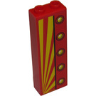 LEGO Red Brick 1 x 2 x 5 with Lights and Yellow/Red Angled Stripes (Left Side) Sticker with Stud Holder (2454)
