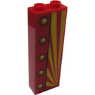 LEGO rot Backstein 1 x 2 x 5 mit Lights und Gelb/rot Angled Streifen (Recht Seite) Aufkleber mit Bolzenhalter (2454)