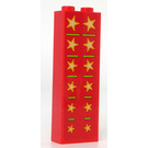 LEGO rot Backstein 1 x 2 x 5 mit Twelve Gelb Stars Aufkleber mit Bolzenhalter (2454)