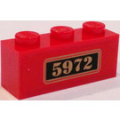 LEGO rouge Brique 1 x 3 avec "5972" Autocollant (3622)