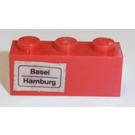 LEGO Red Brick 1 x 3 with 'Basel', 'Hamburg' (left) Sticker (3622)