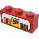 LEGO rot Backstein 1 x 3 mit Cash register mit '1', '5', '10' (3622)