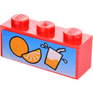LEGO Rood Steen 1 x 3 met Fruit Drink Sticker (3622)