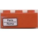 LEGO Rood Steen 1 x 3 met 'Paris - Roma' (Links) Sticker (3622)