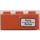 LEGO rot Backstein 1 x 3 mit 'Paris - Roma' (Recht) Aufkleber (3622)