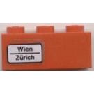 LEGO rot Backstein 1 x 3 mit 'Wien - Zürich' (Links) Aufkleber (3622)
