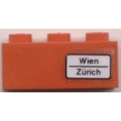 LEGO Rood Steen 1 x 3 met 'Wien - Zürich' (Rechtsaf) Sticker (3622)