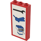 LEGO Rood Steen 1 x 3 x 5 met Wrench, Jack, en Pump Decoratie (3755)