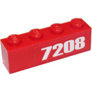LEGO Red Brick 1 x 4 with "7208" Right Sticker (3010)