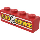 LEGO Rød Klods 1 x 4 med 'AUTO SERVICE' og Wrench (3010 / 81870)