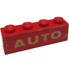 LEGO rot Backstein 1 x 4 mit 'AUTO' Aufkleber (3010)