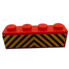 LEGO Rood Steen 1 x 4 met Zwart en Geel Strepen Danger Sticker (3010)
