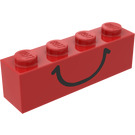 LEGO Červená Kostka 1 x 4 s Černá Smile (3010 / 82356)