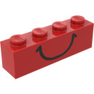 LEGO rot Backstein 1 x 4 mit Schwarz Smile (3010 / 82356)