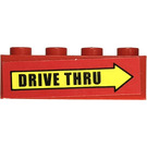 LEGO Red Brick 1 x 4 with 'DRIVE THRU' on Yellow Arrow Sticker (3010)