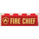 LEGO Red Brick 1 x 4 with Fire Chief Sticker (3010)