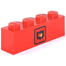 LEGO Red Brick 1 x 4 with fire logo in black outlined red square Sticker (3010)