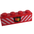 LEGO Rood Steen 1 x 4 met Flames & Diagonal Wit Lines (3010)