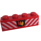 LEGO Röd Kloss 1 x 4 med Flames & Diagonal Vit Lines (3010 / 82893)