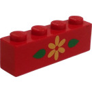 LEGO Червоний Цегла 1 x 4 з Квітка (3010)